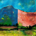 Abstract landscape, Acrylic Painting, Framed 100+ yr old oak handmade frame. 