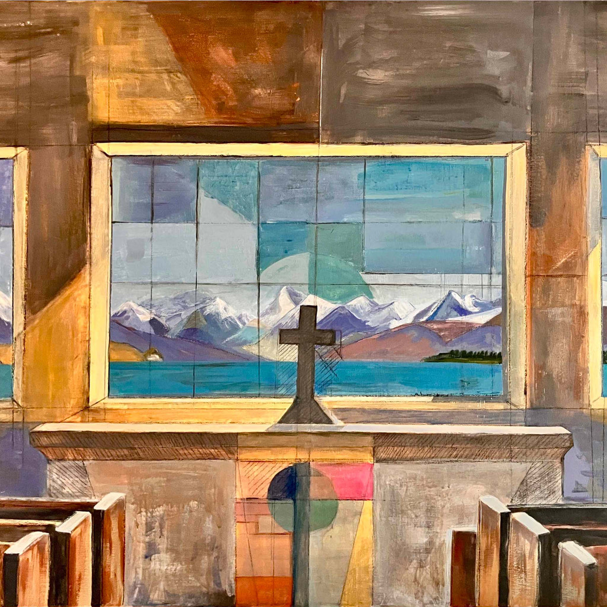 Church of the Good Shepherd original acrylic painting by Michelle Fraser NZ artist Lake Tekapo