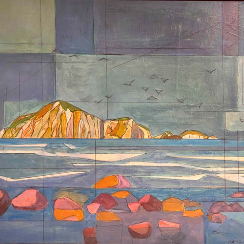 Bare Island Te Motu o Kura original acrylic painting by Michelle Fraser NZ artist