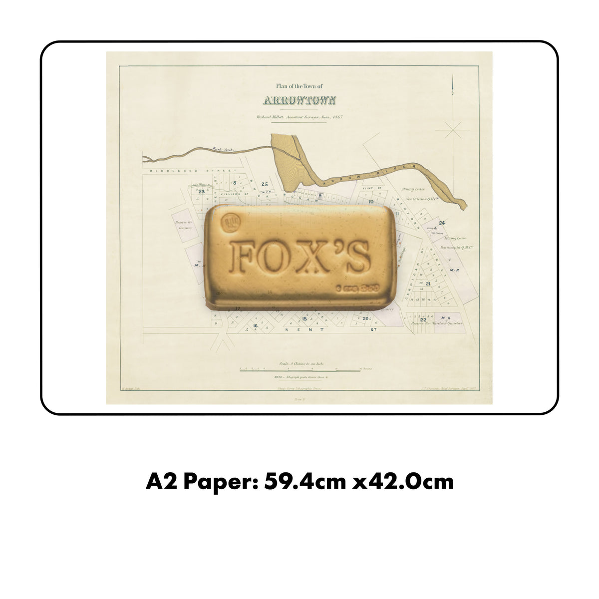 FOX'S Limited edition Giclée map print of Arrowtown, Otago NZ – toptownz
