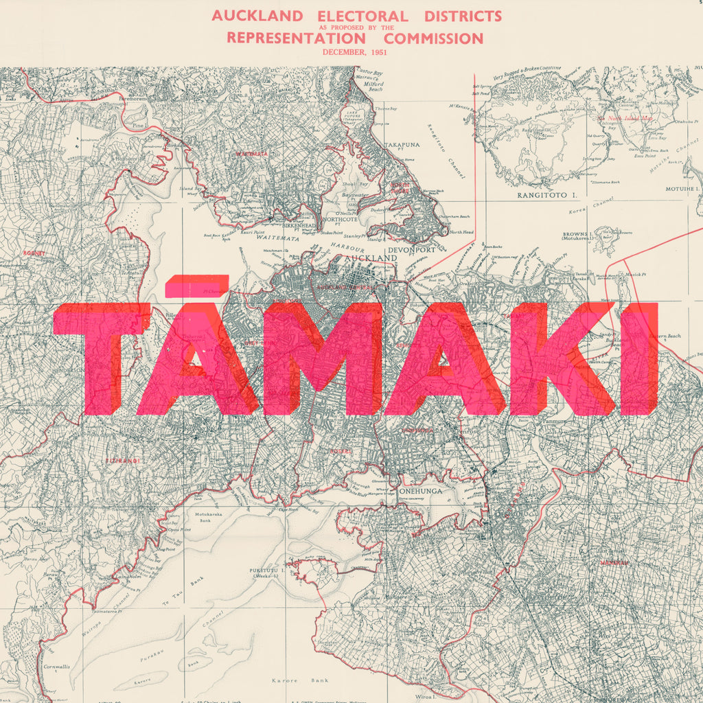 Tāmaki Tamaki Ltd. Ed. Giclée map print of Auckland, New Zealand v01 – toptownz