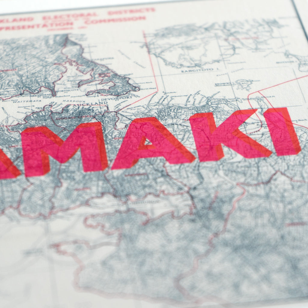 Tāmaki Tamaki Ltd. Ed. Giclée map print of Auckland, New Zealand v01 – toptownz