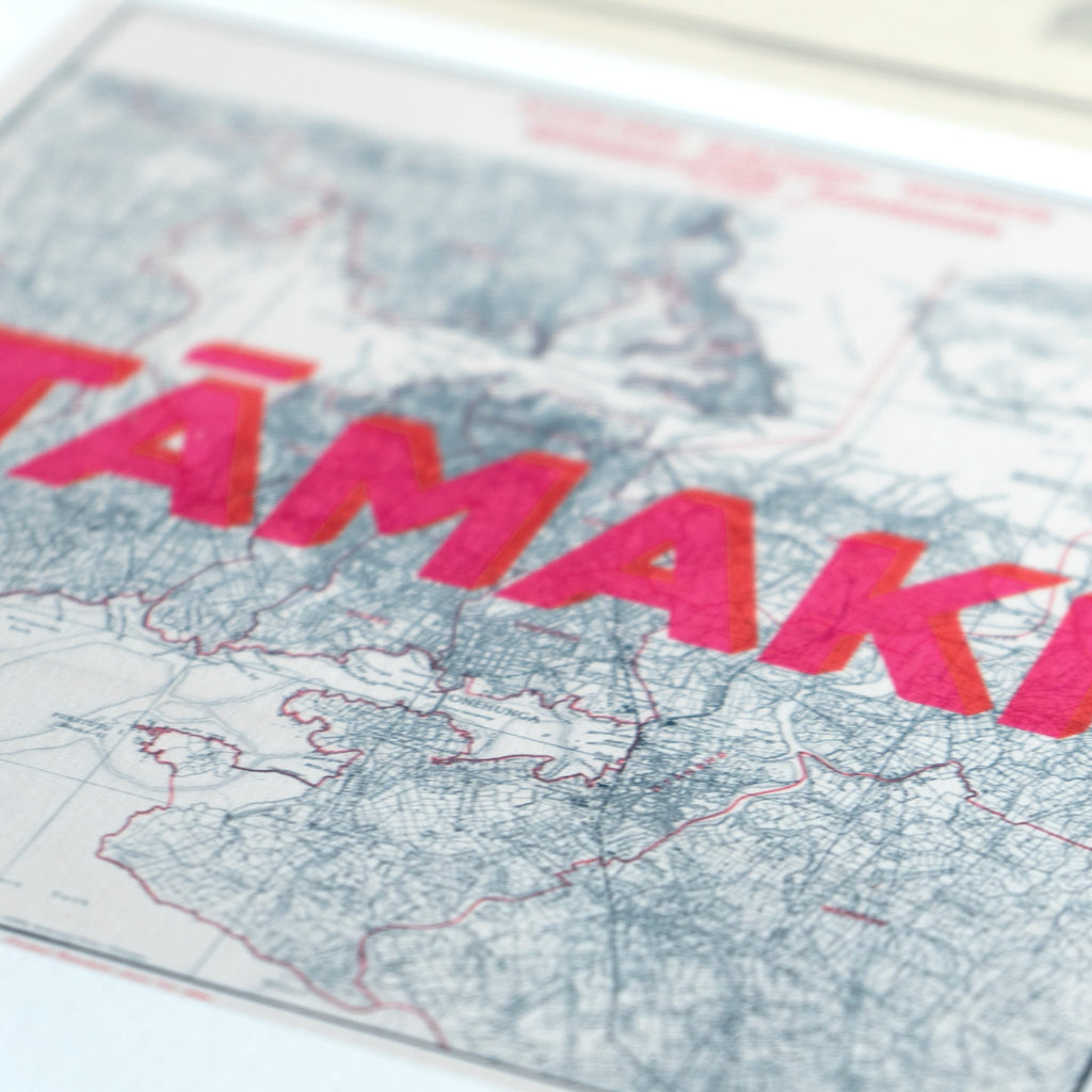 Tāmaki Tamaki Ltd. Ed. Giclée map print of Auckland, New Zealand v01 – toptownz