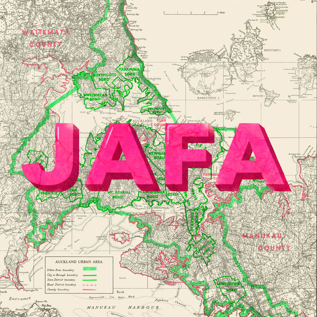 JAFA Limited Edition Giclée map print of Auckland NZ v03 – toptownz