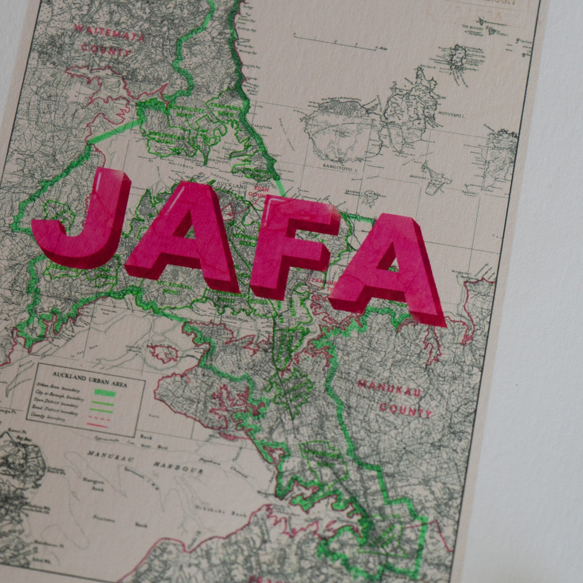 JAFA Limited Edition Giclée map print of Auckland NZ v03 – toptownz