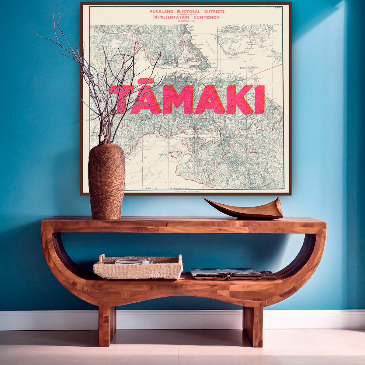 Tāmaki Tamaki Ltd. Ed. Giclée map print of Auckland, New Zealand v01 – toptownz