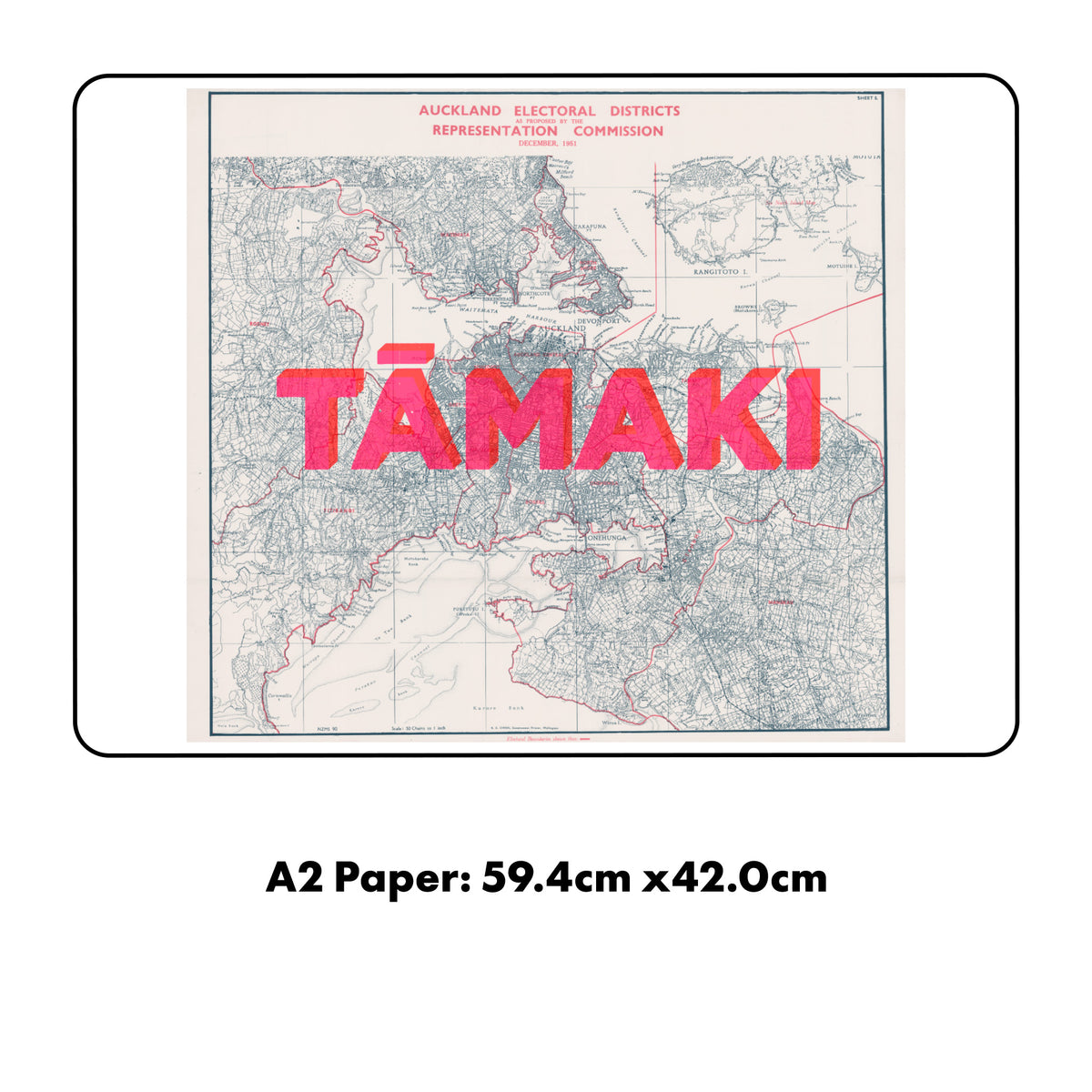 Tāmaki Tamaki Ltd. Ed. Giclée map print of Auckland, New Zealand v01 – toptownz