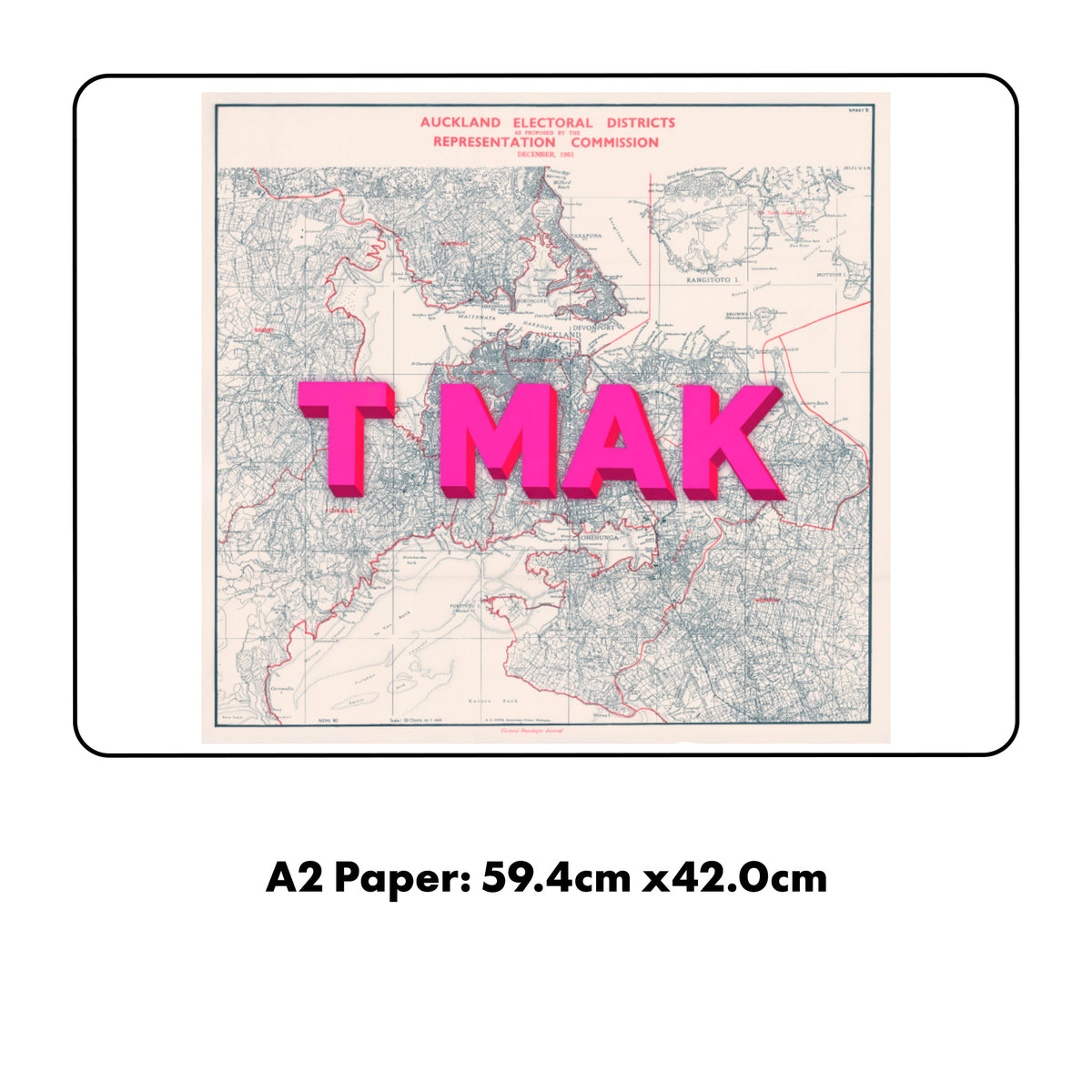 TMAK Limited edition Giclée map print of Auckland NZ v02 – toptownz