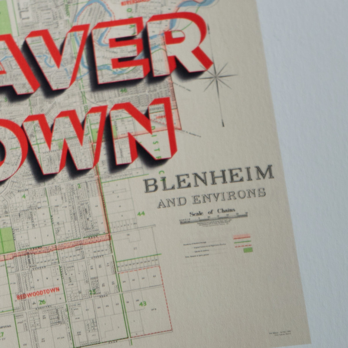 BEAVERTOWN Limited Edition Giclée map print of Blenheim, Marlborough NZ v01 – toptownz