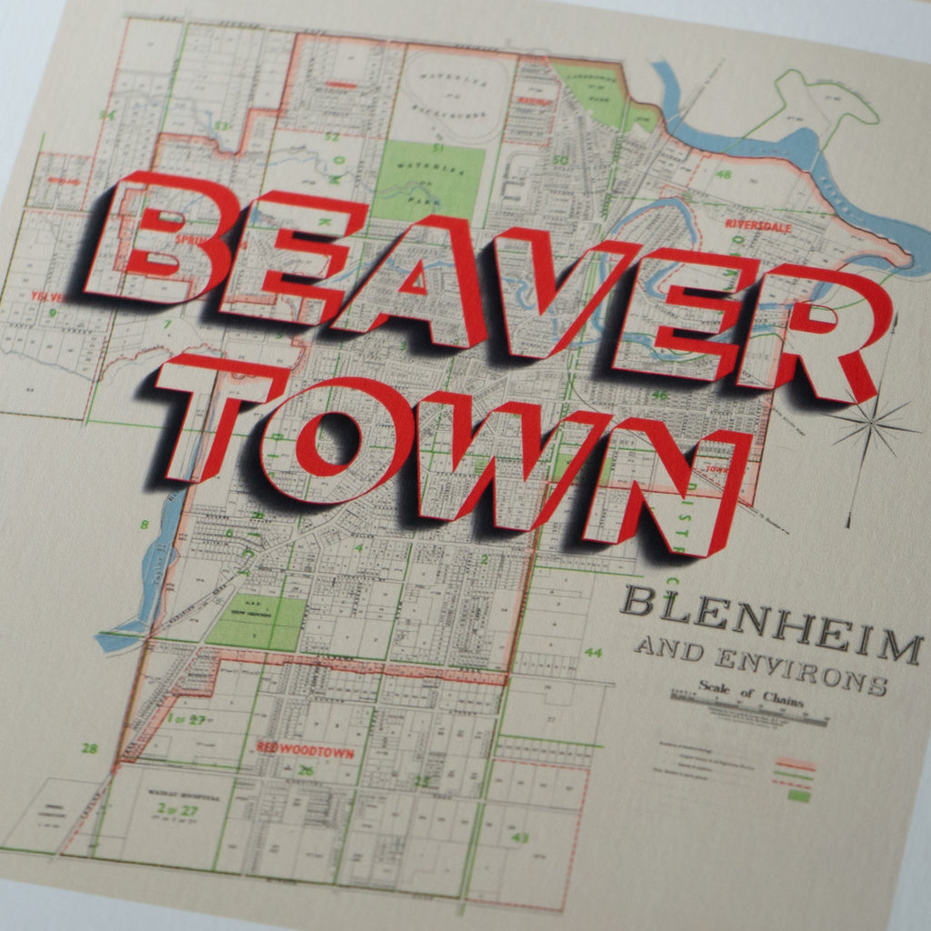 BEAVERTOWN Limited Edition Giclée map print of Blenheim, Marlborough NZ v01 – toptownz
