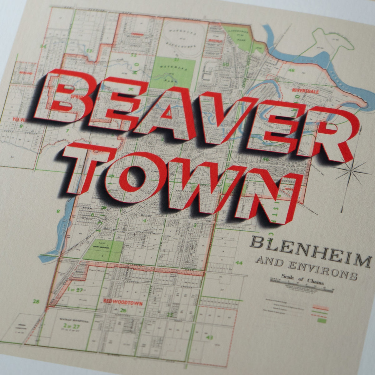BEAVERTOWN Limited Edition Giclée map print of Blenheim, Marlborough NZ v01 – toptownz