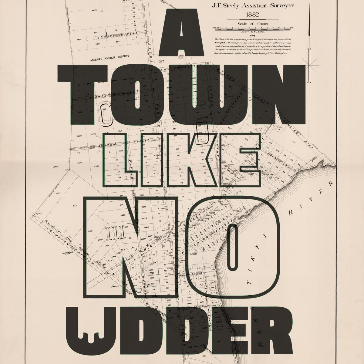 A town like no udder Limited edition Giclée map print of Bulls, Manawatū NZ – toptownz