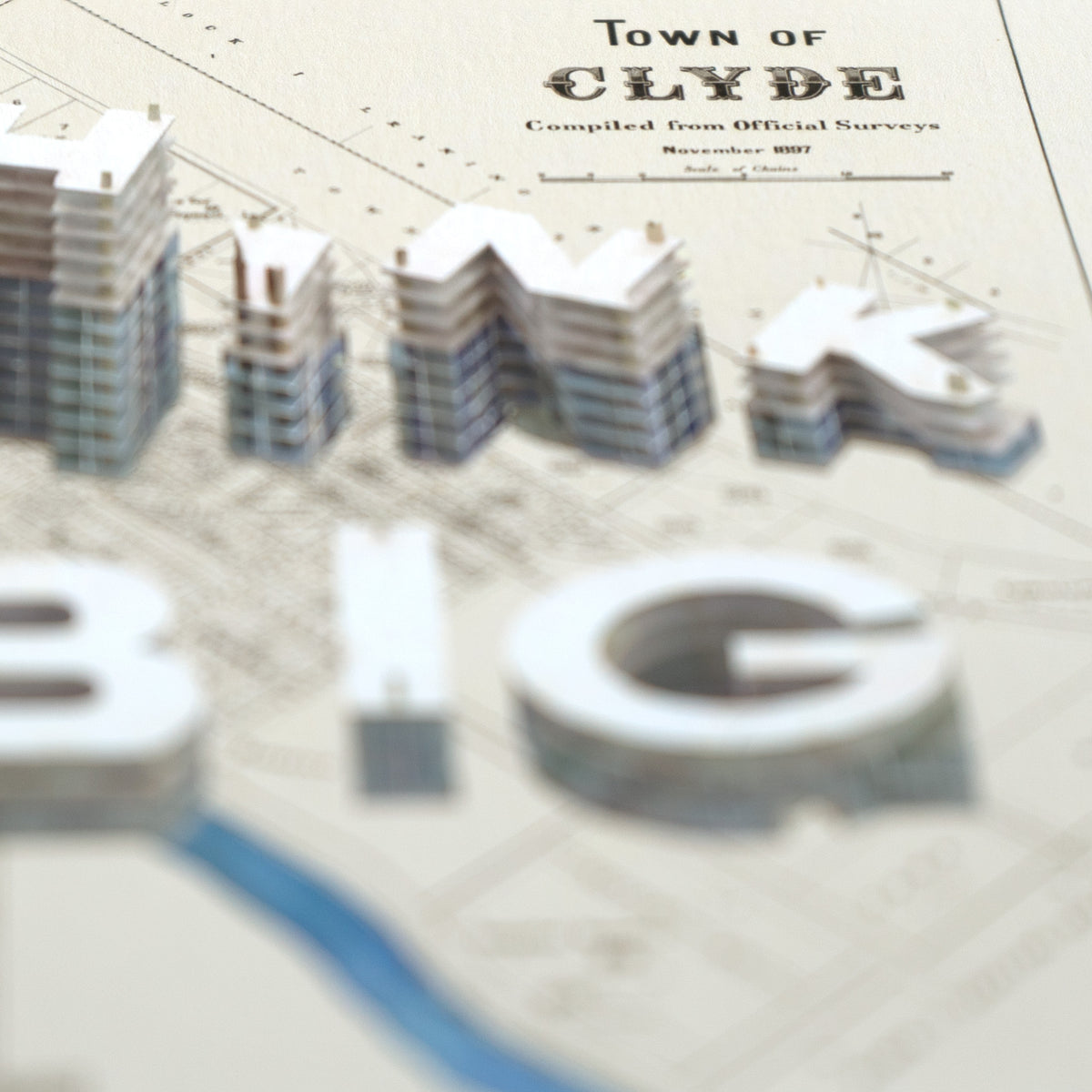 Think Big Limited Ed.Giclée map print of Clyde, Otago NZ v01 – toptownz