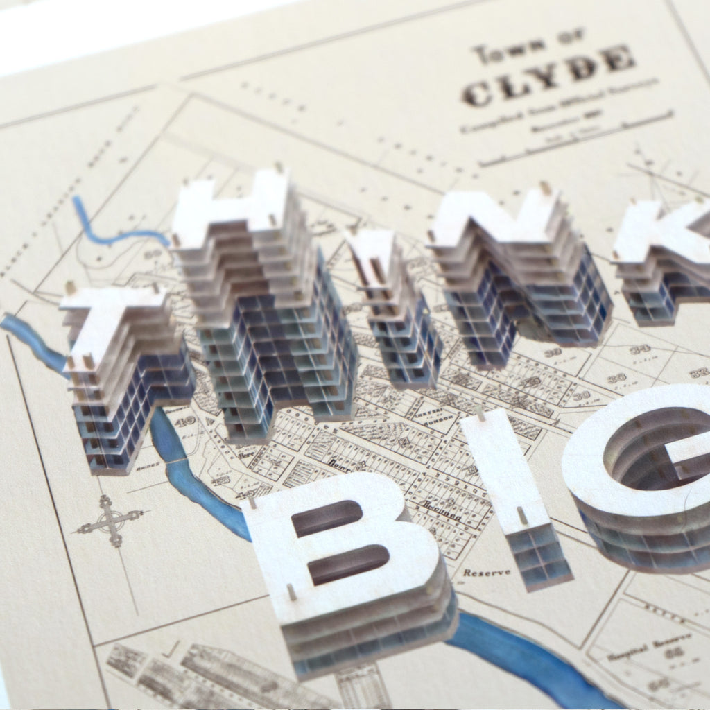 Think Big Limited Ed.Giclée map print of Clyde, Otago NZ v01 – toptownz