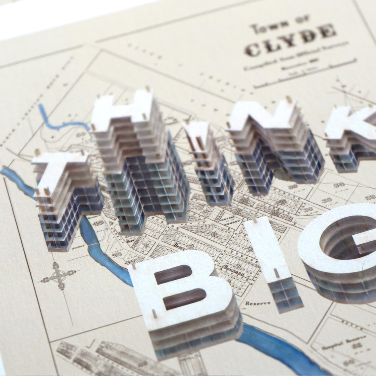 Think Big Limited Ed.Giclée map print of Clyde, Otago NZ v01 – toptownz