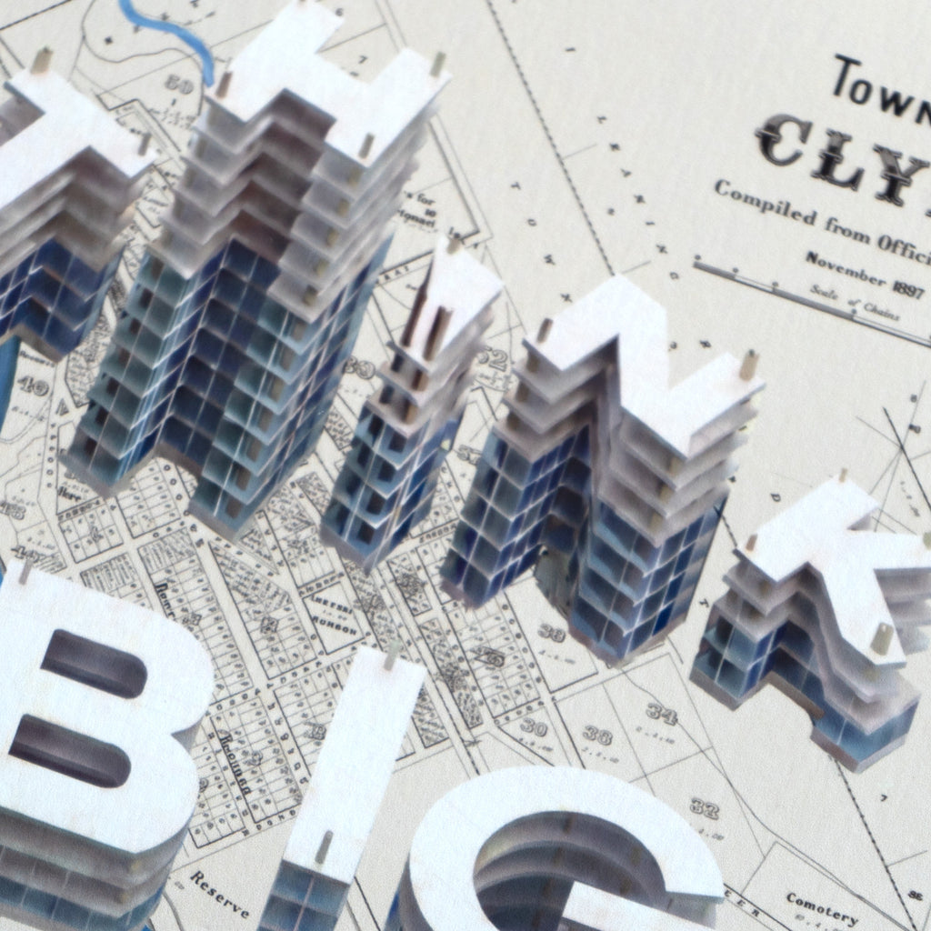 Think Big Limited Ed.Giclée map print of Clyde, Otago NZ v01 – toptownz