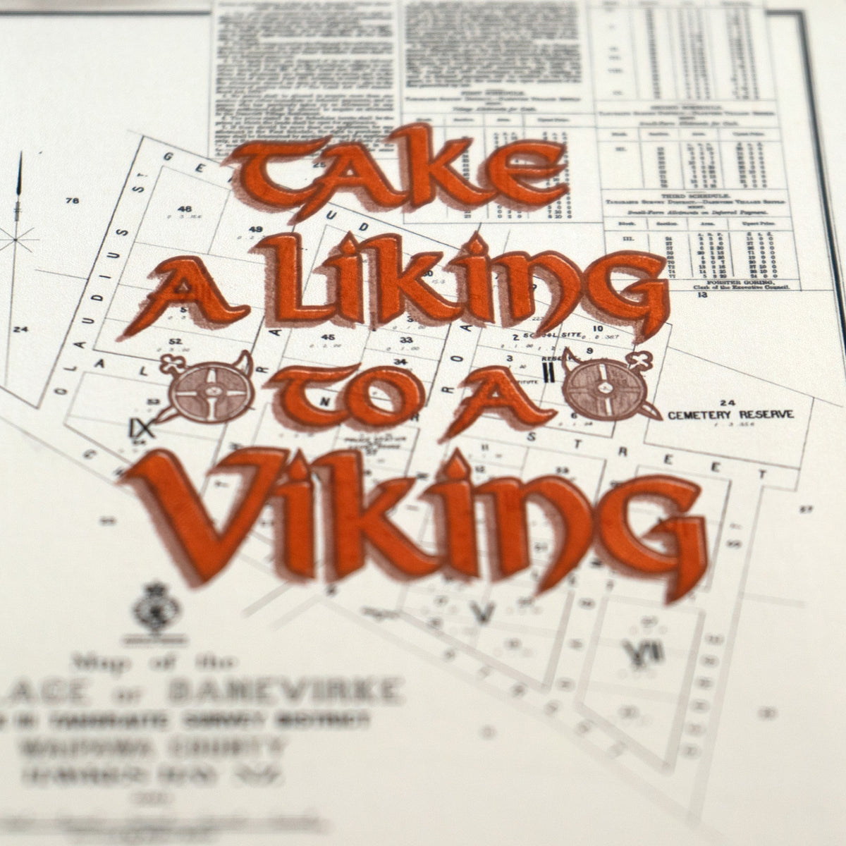 TAKE A LIKING TO A VIKING  Giclée map print of Dannevirke, Hawke's Bay New Zealand v01 – toptownz town slogans