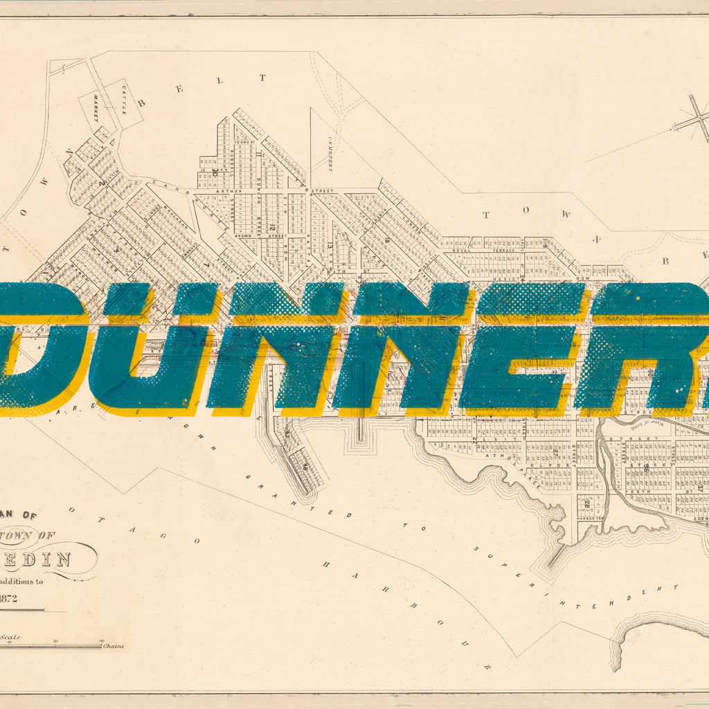 Dunners 1 Limited edition  Giclée map print of Dunedin, Otago NZ v01 – toptownz