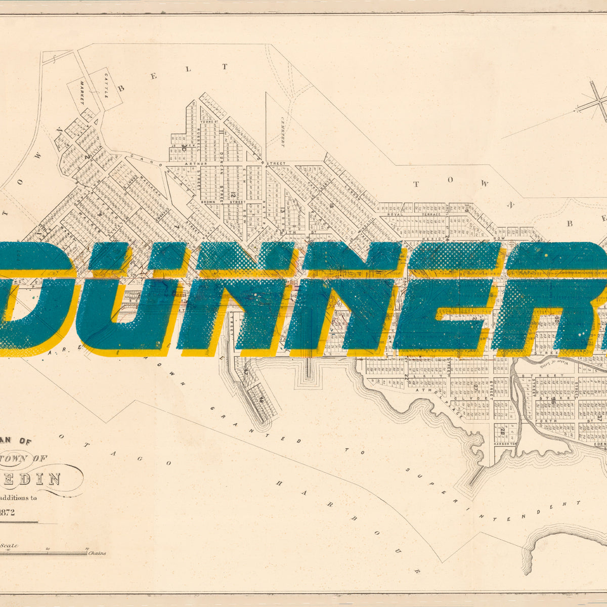 Dunners 1 Limited edition  Giclée map print of Dunedin, Otago NZ v01 – toptownz