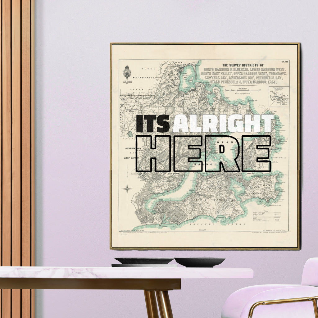 'It's alright here' Limited edition Giclée map print of Dunedin, Otago NZ v03 – toptownz