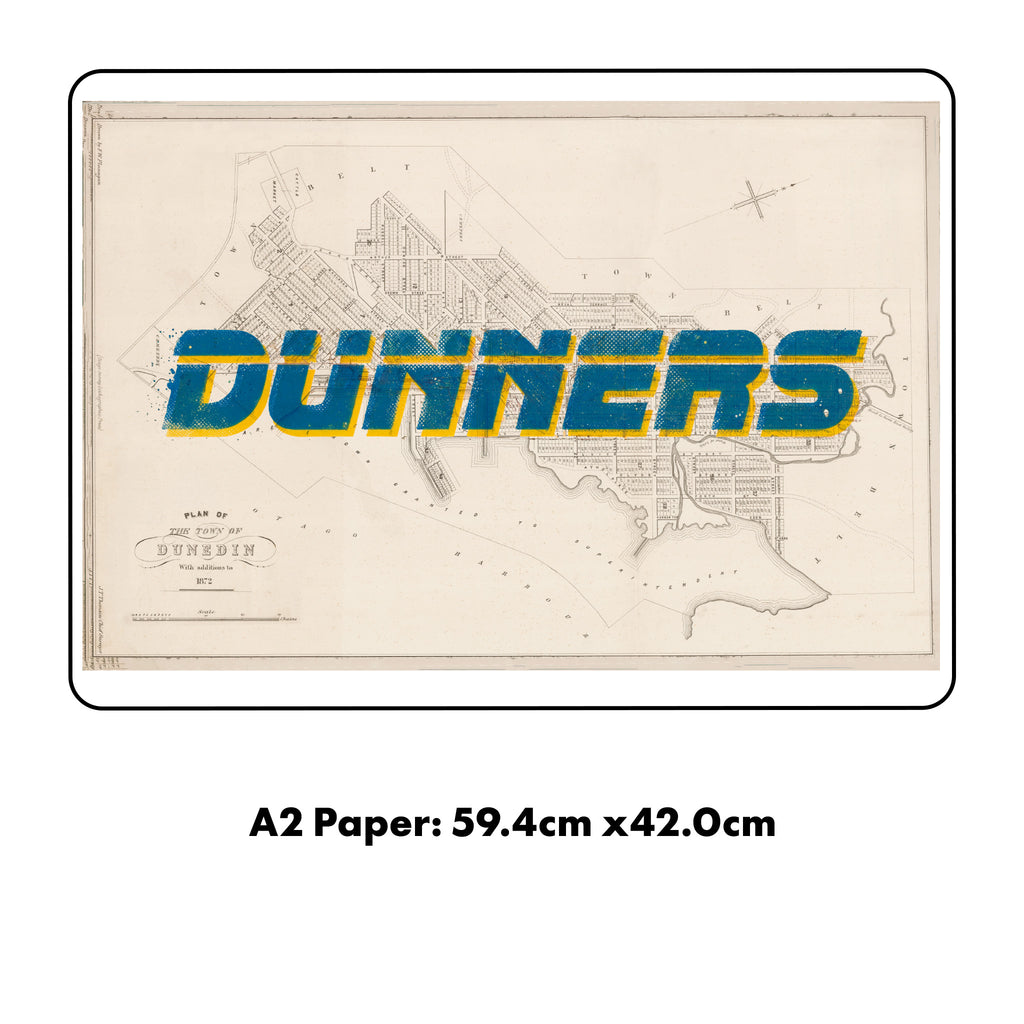 Dunners 1 Limited edition  Giclée map print of Dunedin, Otago NZ v01 – toptownz