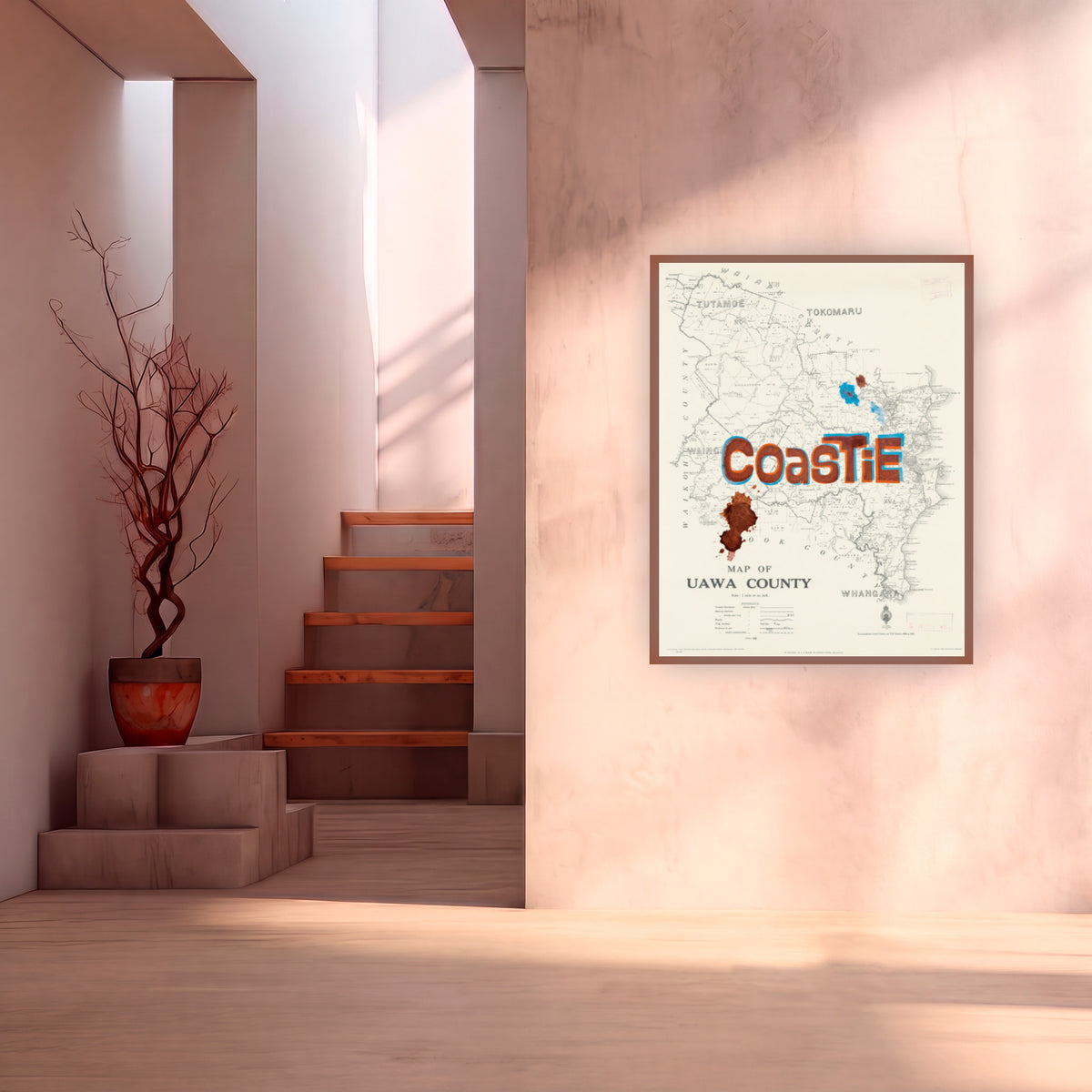 Coastie Ltd. Ed.  Giclée map print of UAWA, the East Coast, NZ – toptownz Slogans 