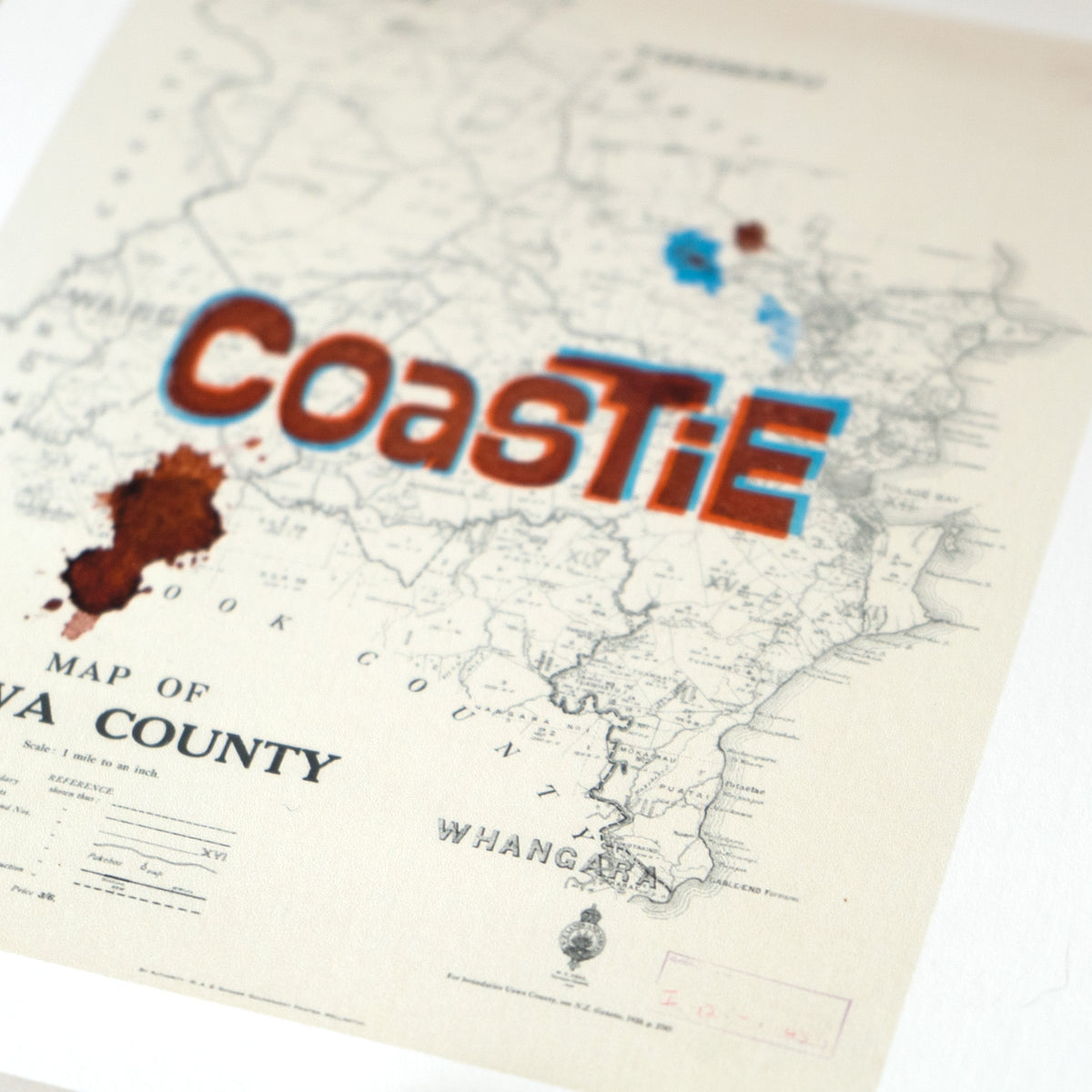 Coastie Ltd. Ed.  Giclée map print of UAWA, the East Coast, NZ – toptownz Slogans 
