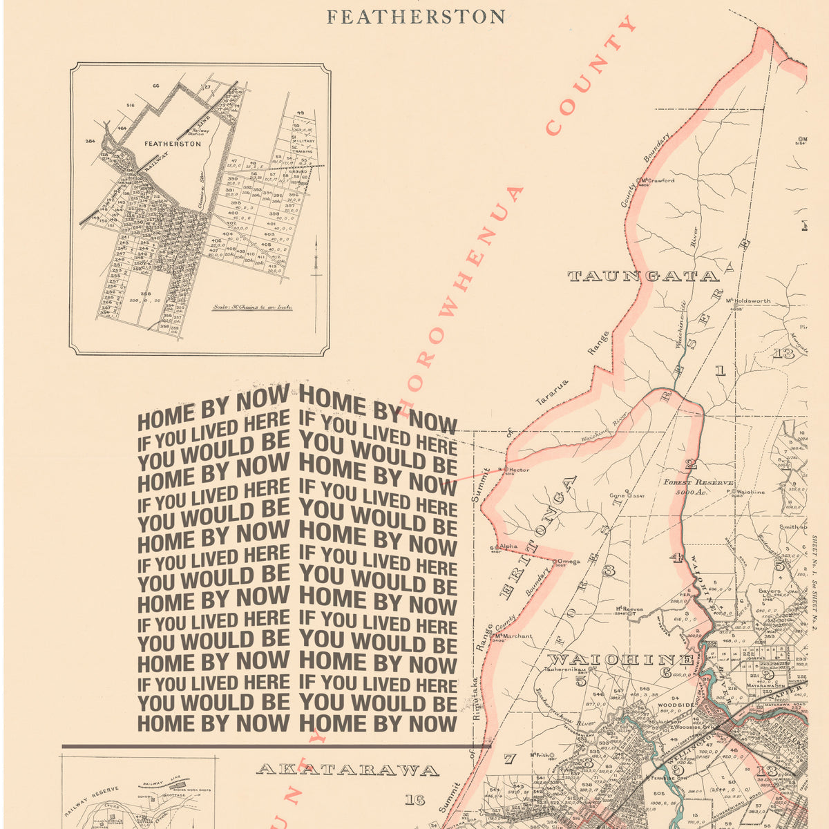 Limited edition Giclée map print of Featherston, Wairarapa NZ v02 – toptownz