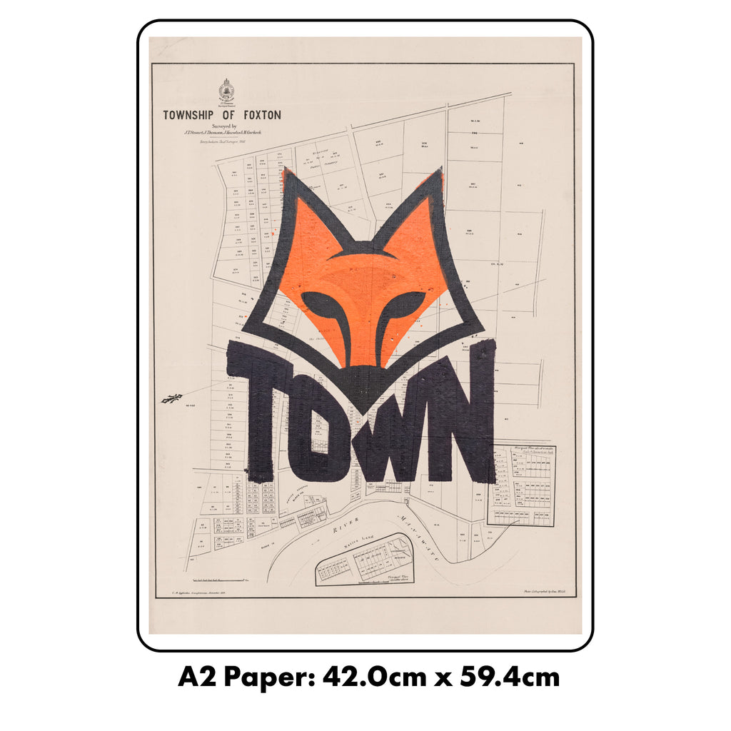 Limited edition A2 Giclée map print of Foxton, Manawatū NZ – toptownz