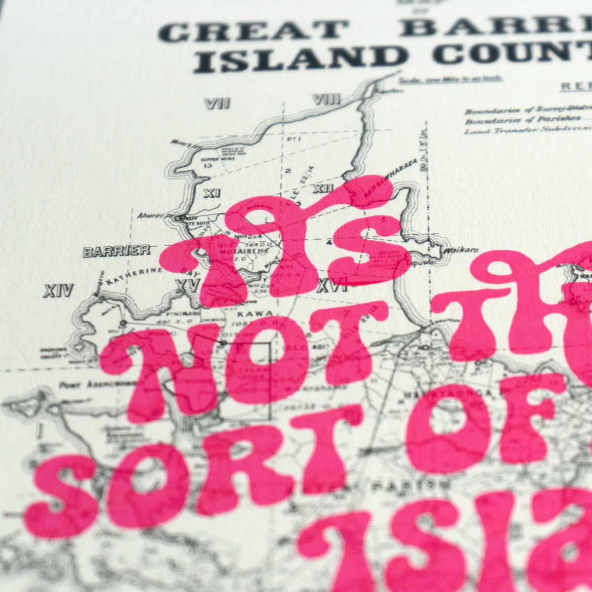 It's not that sort of Island -  Ltd. Ed. Giclée map print of Great Barrier Island NZ v01 – toptownz