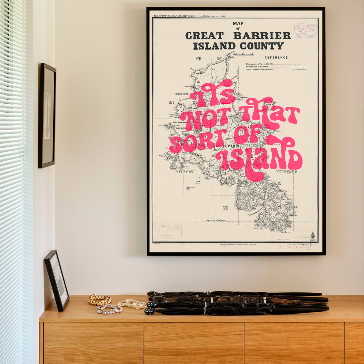 It's not that sort of Island -  Ltd. Ed. Giclée map print of Great Barrier Island NZ v01 – toptownz