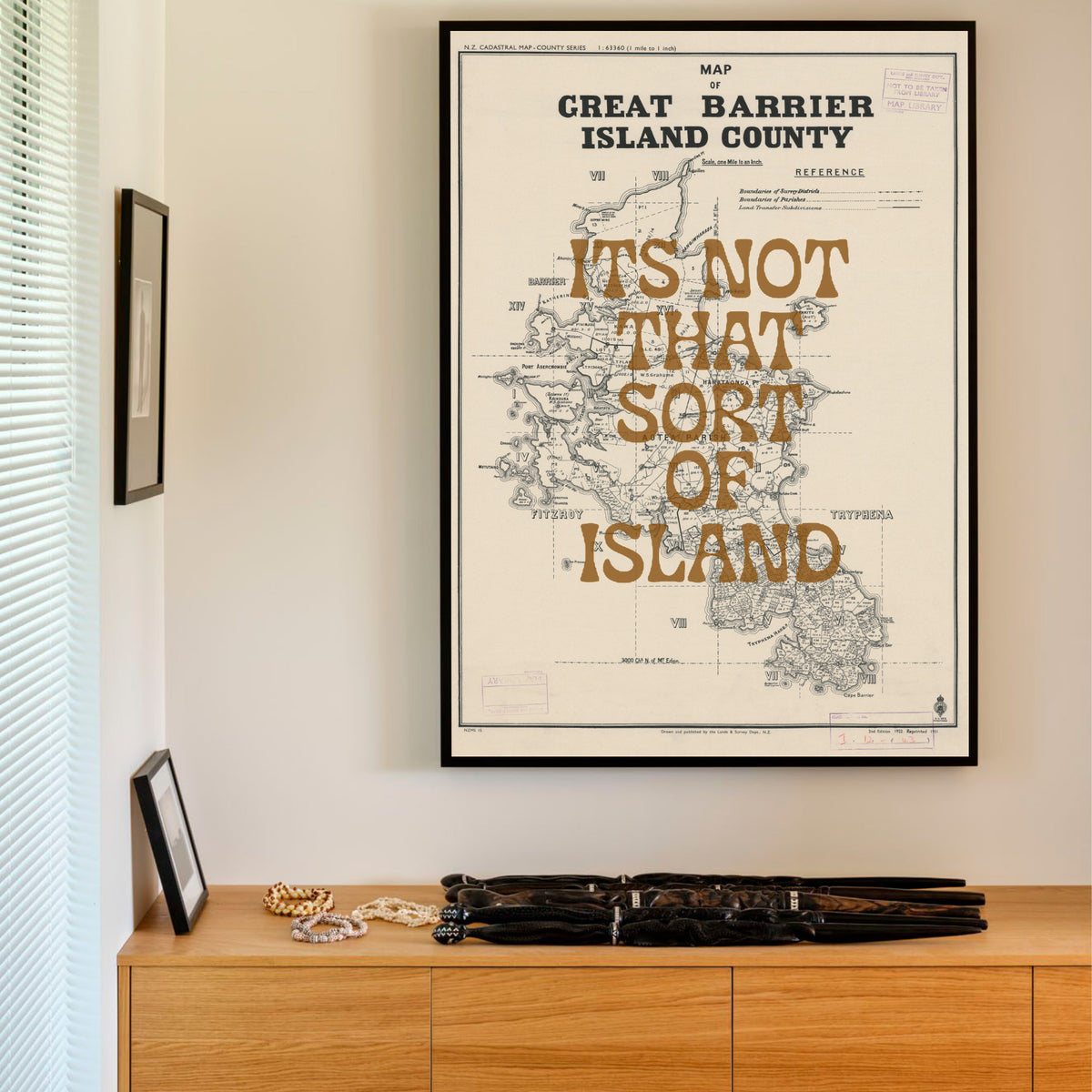It's not that sort of Island  Giclée map print of Great Barrier Island NZ v02 toptownz