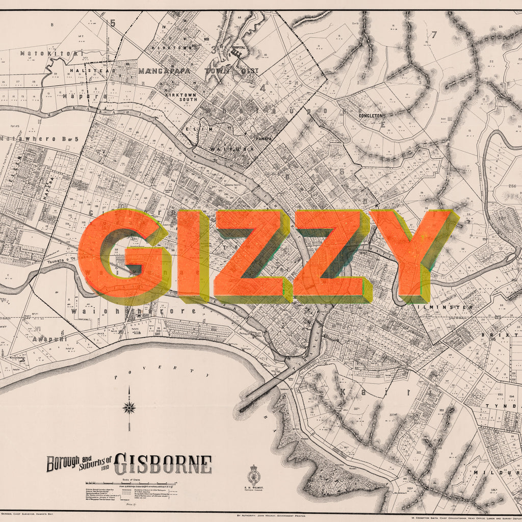 GIZZY Limited edition  Giclée map print of Gisborne, NZ v01 – toptownz
