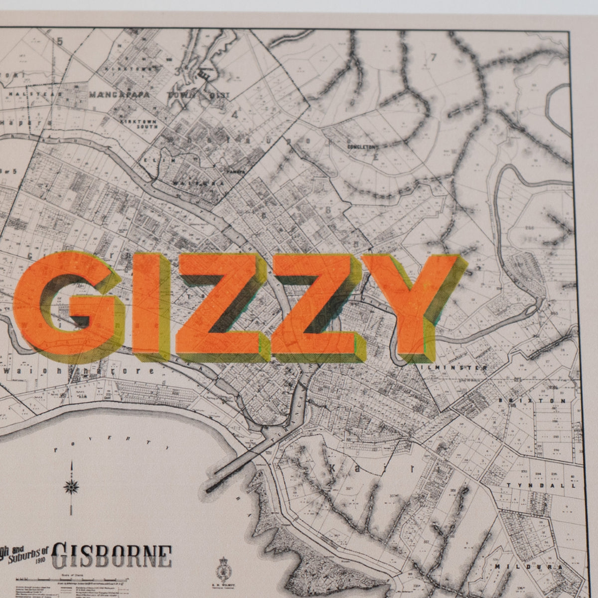 GIZZY Limited edition  Giclée map print of Gisborne, NZ v01 – toptownz