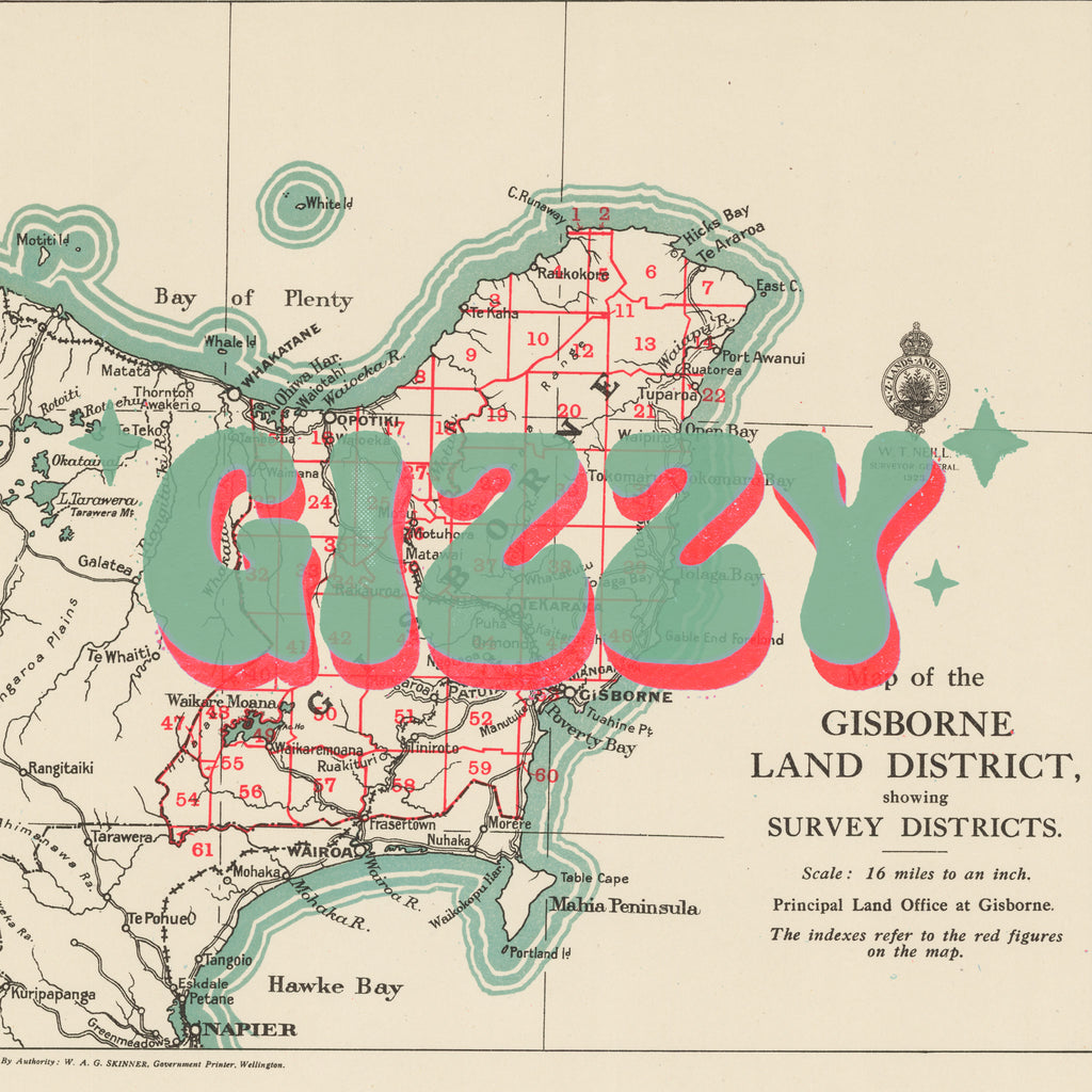Limited edition Giclée map print of Gisborne, NZ v02 – toptownz