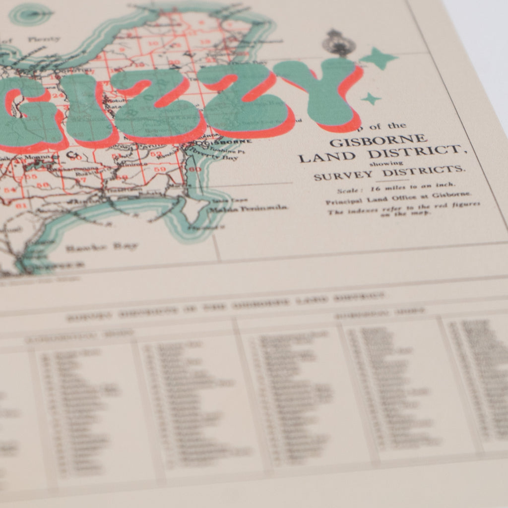 Limited edition Giclée map print of Gisborne, NZ v02 – toptownz