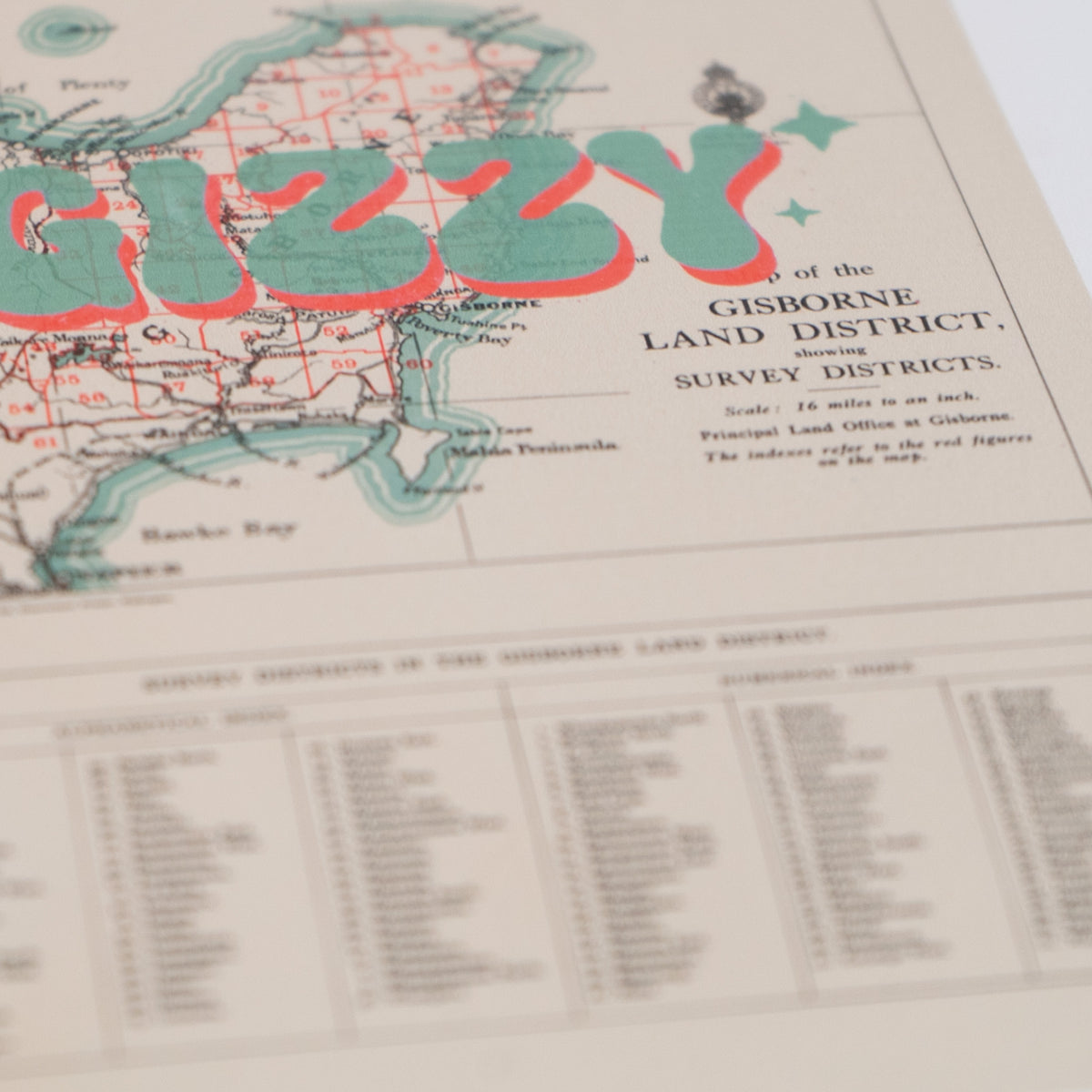 Limited edition Giclée map print of Gisborne, NZ v02 – toptownz