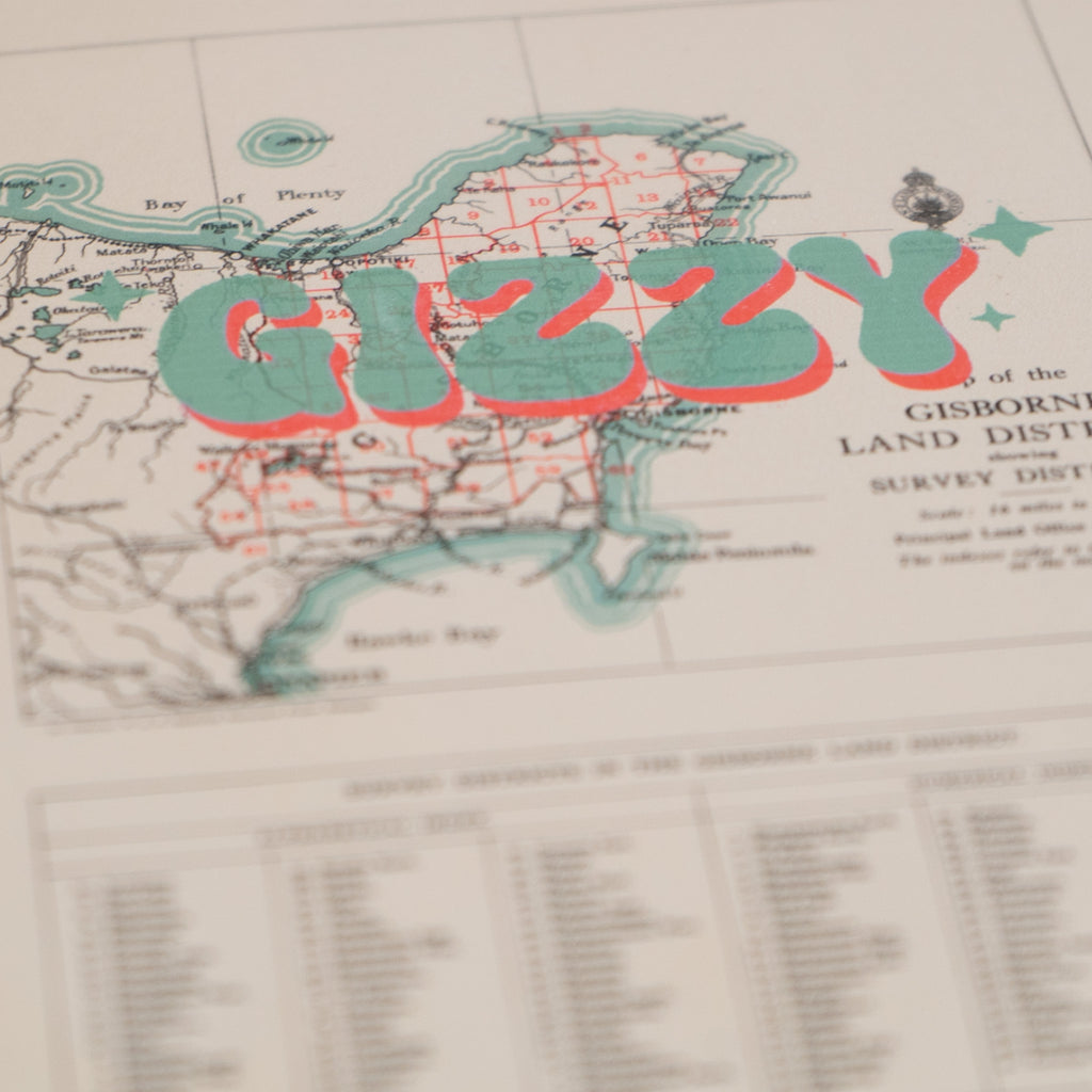 Limited edition Giclée map print of Gisborne, NZ v02 – toptownz