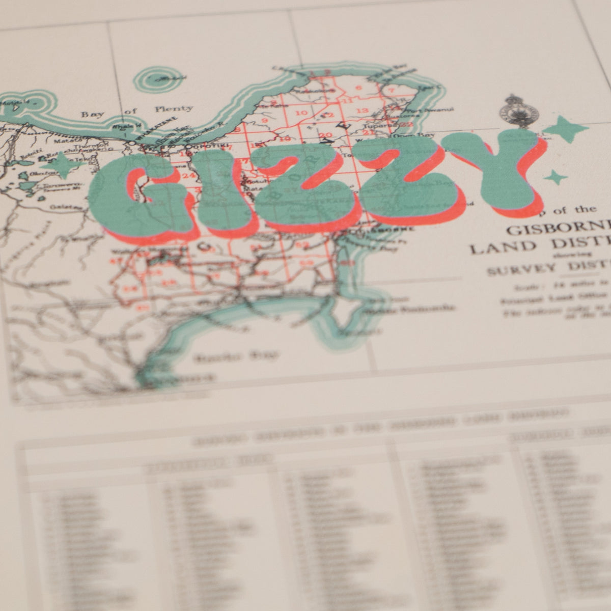 Limited edition Giclée map print of Gisborne, NZ v02 – toptownz