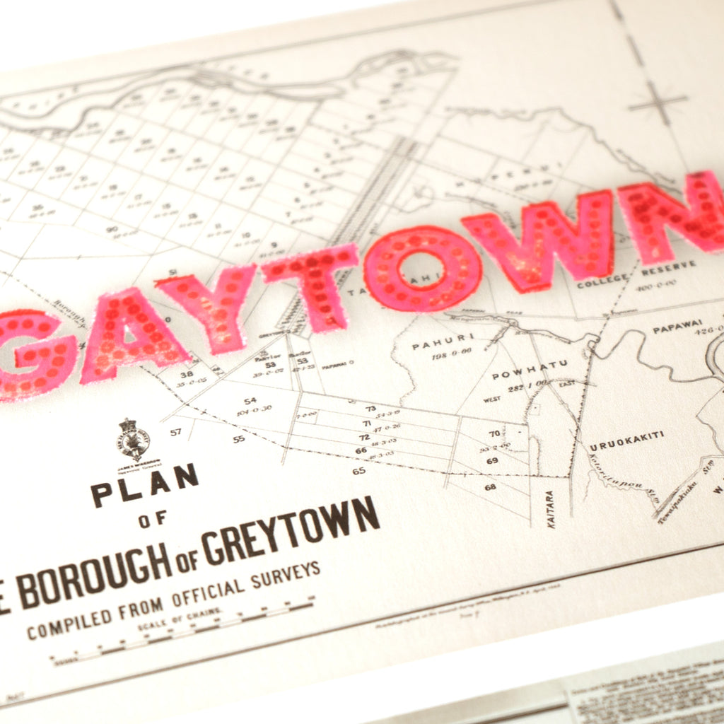 GAYTOWN Ltd. Ed.  Giclée map print of Greytown, Wairarapa New Zealand v01 – toptownz.shop  town slogans 