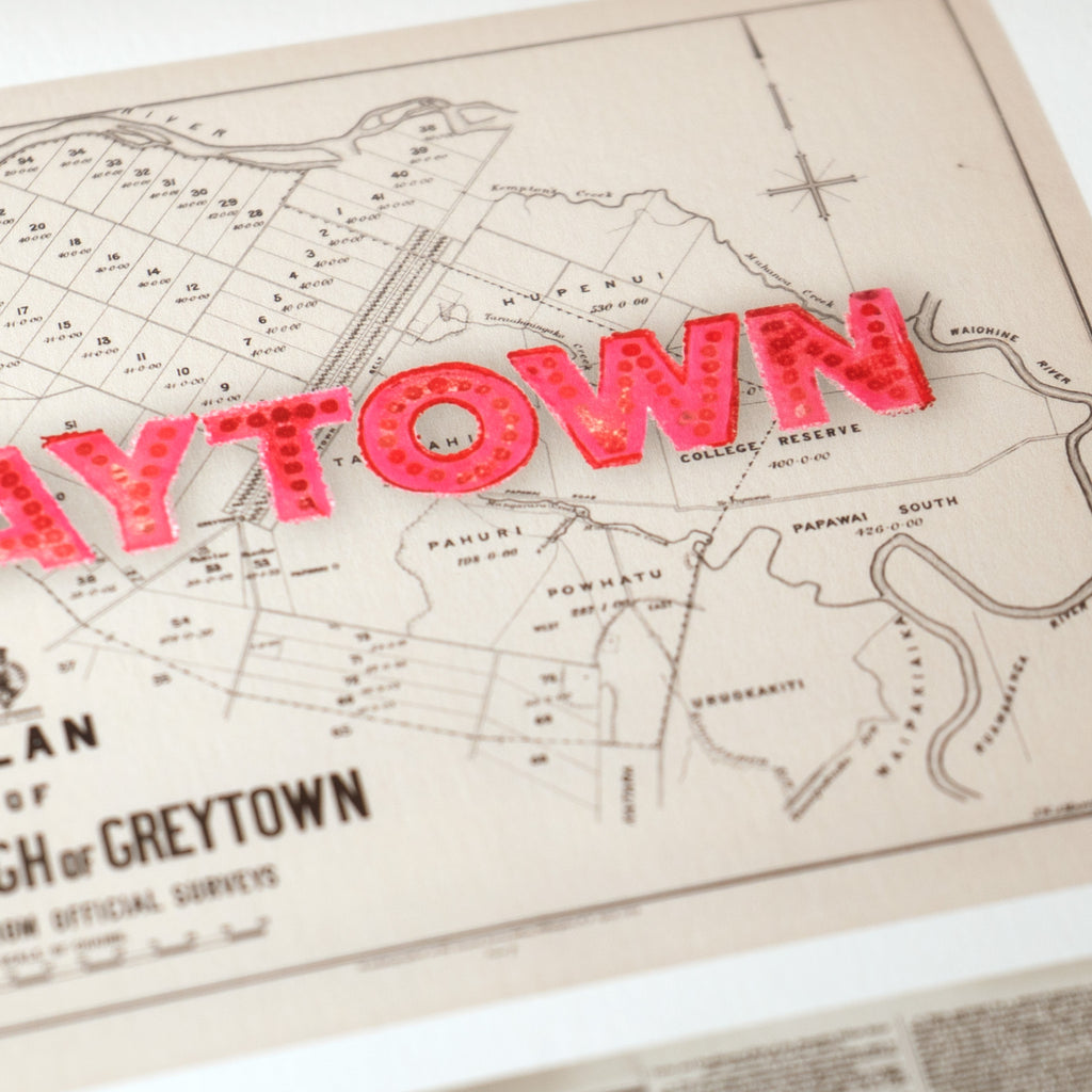 GAYTOWN Ltd. Ed.  Giclée map print of Greytown, Wairarapa New Zealand v01 – toptownz.shop  town slogans 