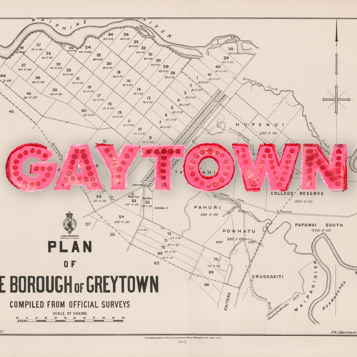 GAYTOWN Ltd. Ed.  Giclée map print of Greytown, Wairarapa New Zealand v01 – toptownz.shop  town slogans 