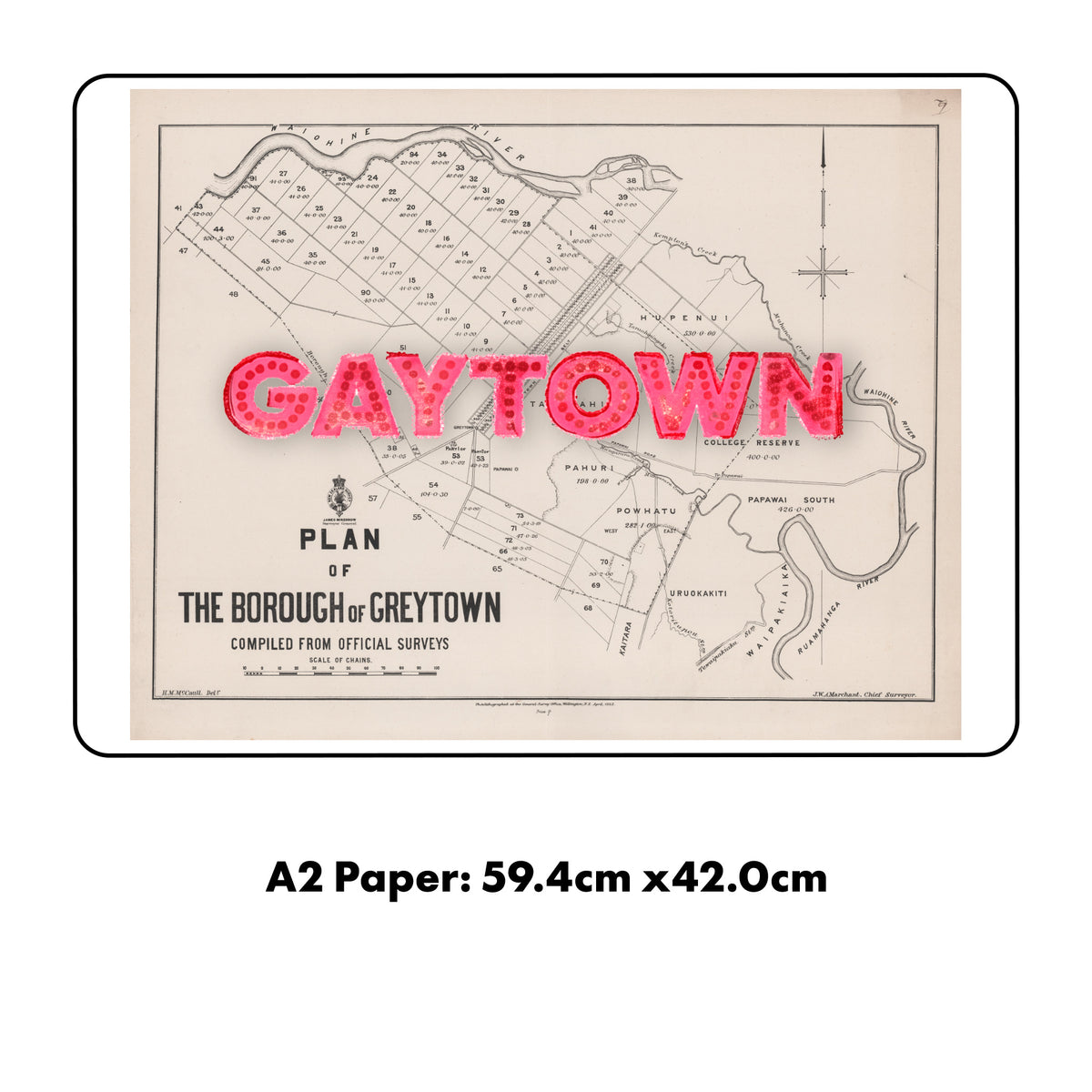 GAYTOWN Ltd. Ed.  Giclée map print of Greytown, Wairarapa New Zealand v01 – toptownz.shop  town slogans 