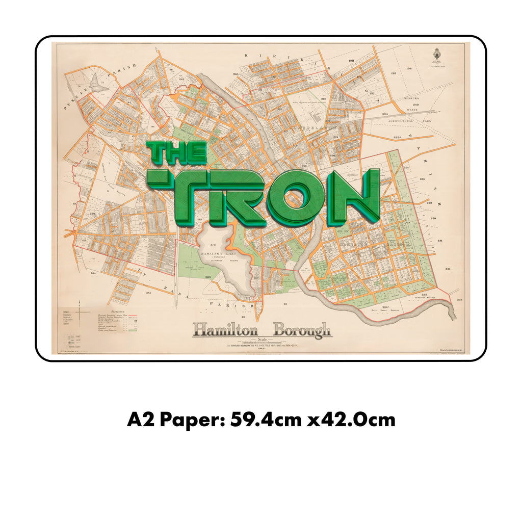 THE TRON Limited edition Giclée map print of Hamilton, Waikato NZ v01 – toptownz