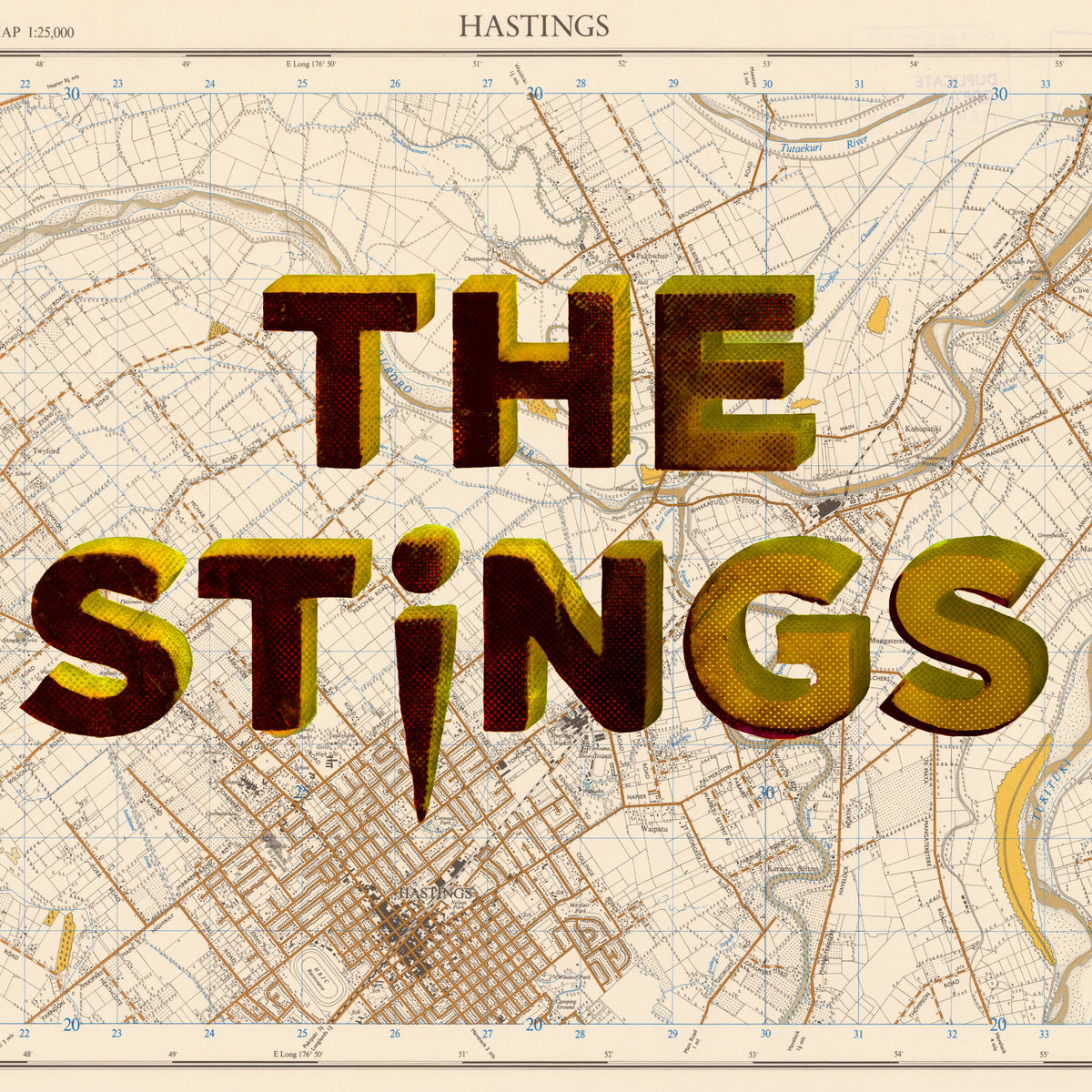 The Stings - Limited edition Giclée map print of Hastings, Hawke's Bay NZ v01 – toptownz