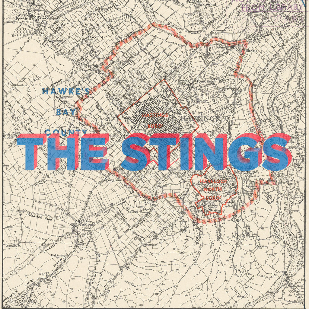 The Stings - Limited edition Giclée map print of Hastings, Hawke's Bay NZ v02 – toptownz