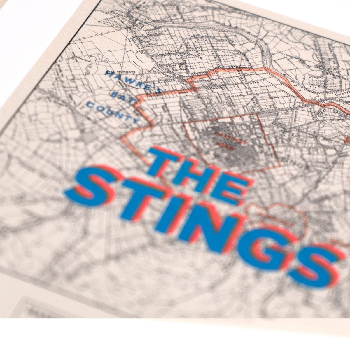 The Stings - Limited edition Giclée map print of Hastings, Hawke's Bay NZ v02 – toptownz
