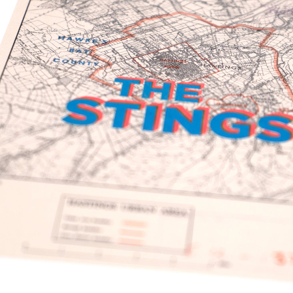 The Stings - Limited edition Giclée map print of Hastings, Hawke's Bay NZ v02 – toptownz