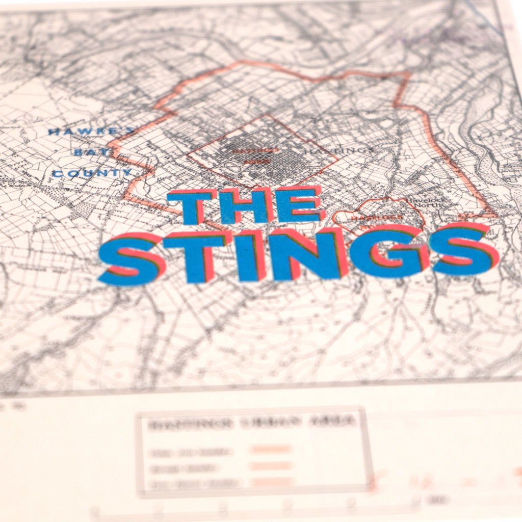The Stings - Limited edition Giclée map print of Hastings, Hawke's Bay NZ v02 – toptownz
