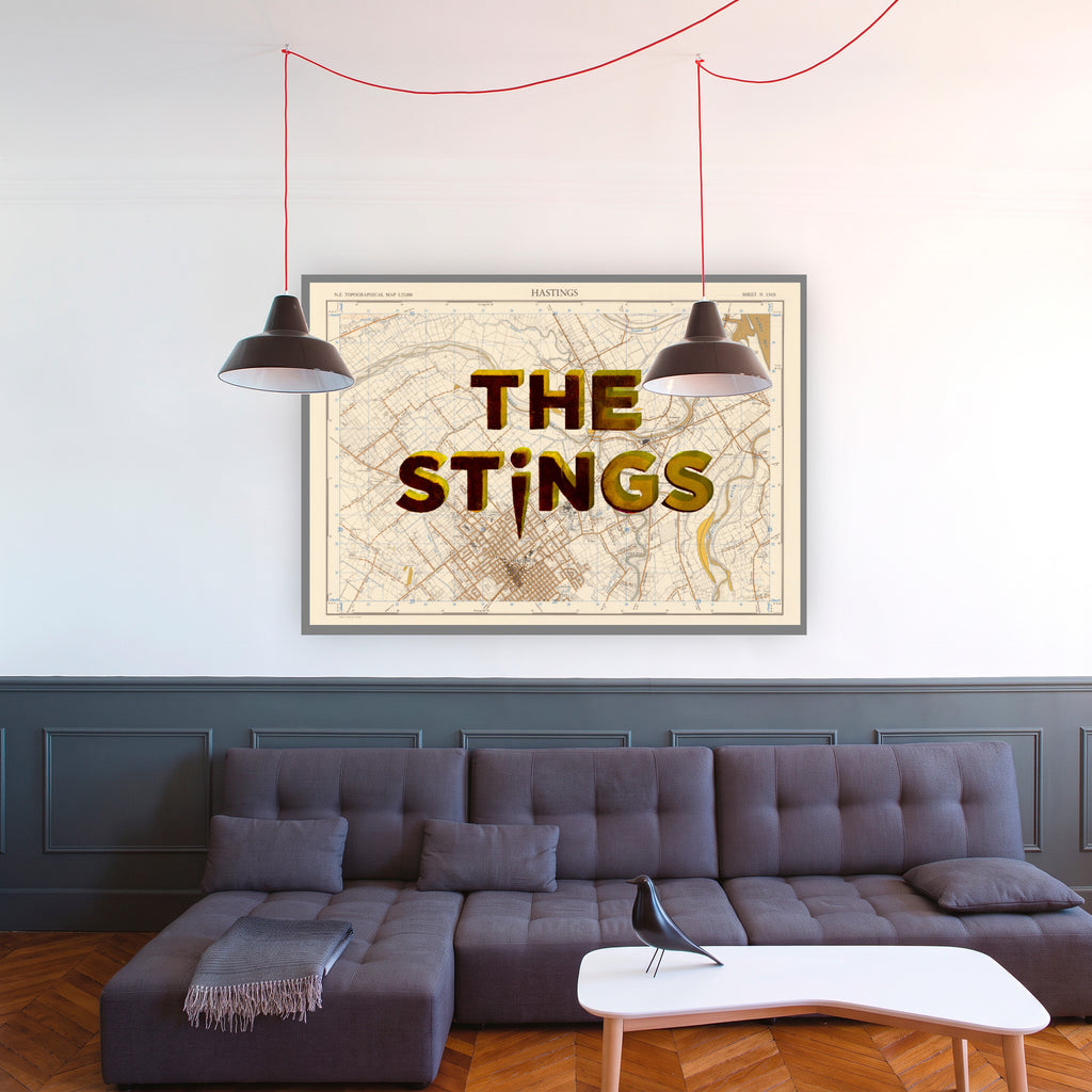 The Stings - Limited edition Giclée map print of Hastings, Hawke's Bay NZ v01 – toptownz